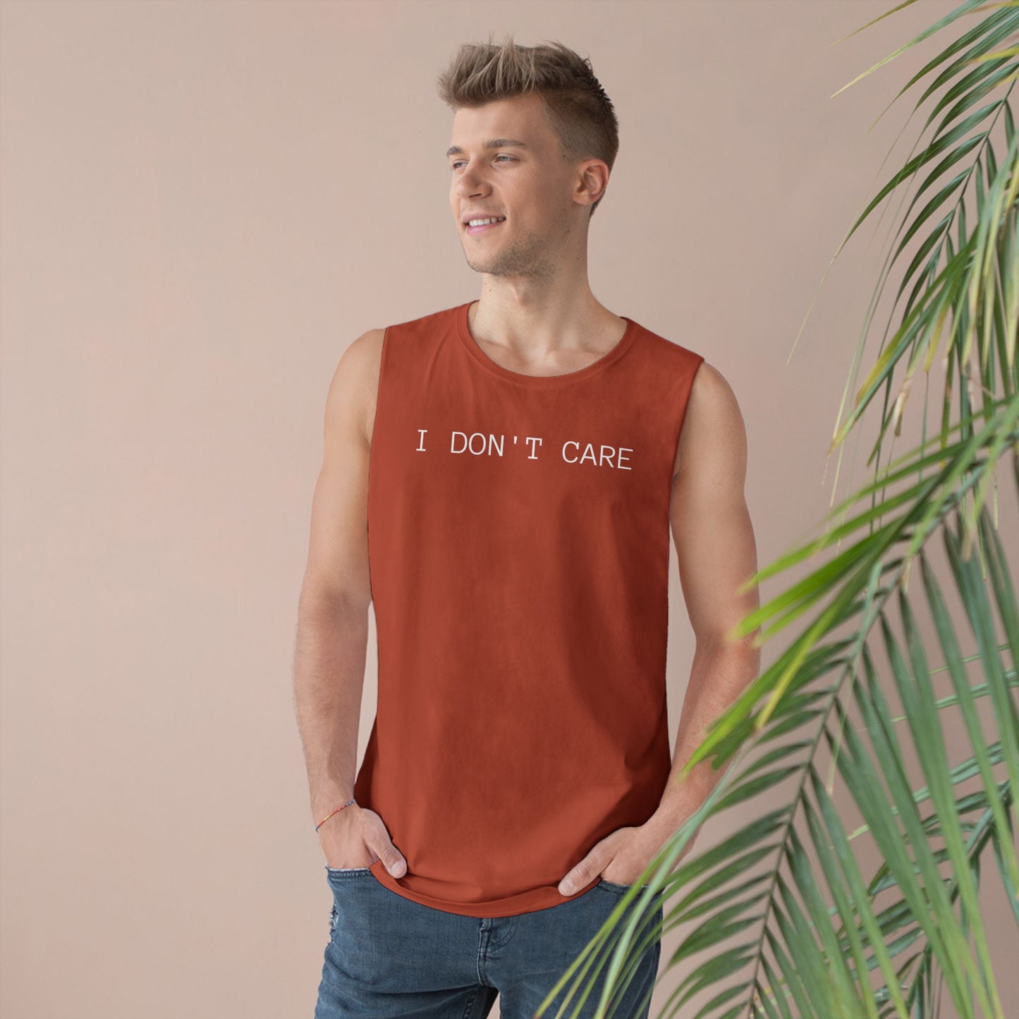 I Don't Care Unisex Barnard Tank - Casual Summer Top, Relaxed Fit Tee, Perfect for Gym, Self-Expression Wear