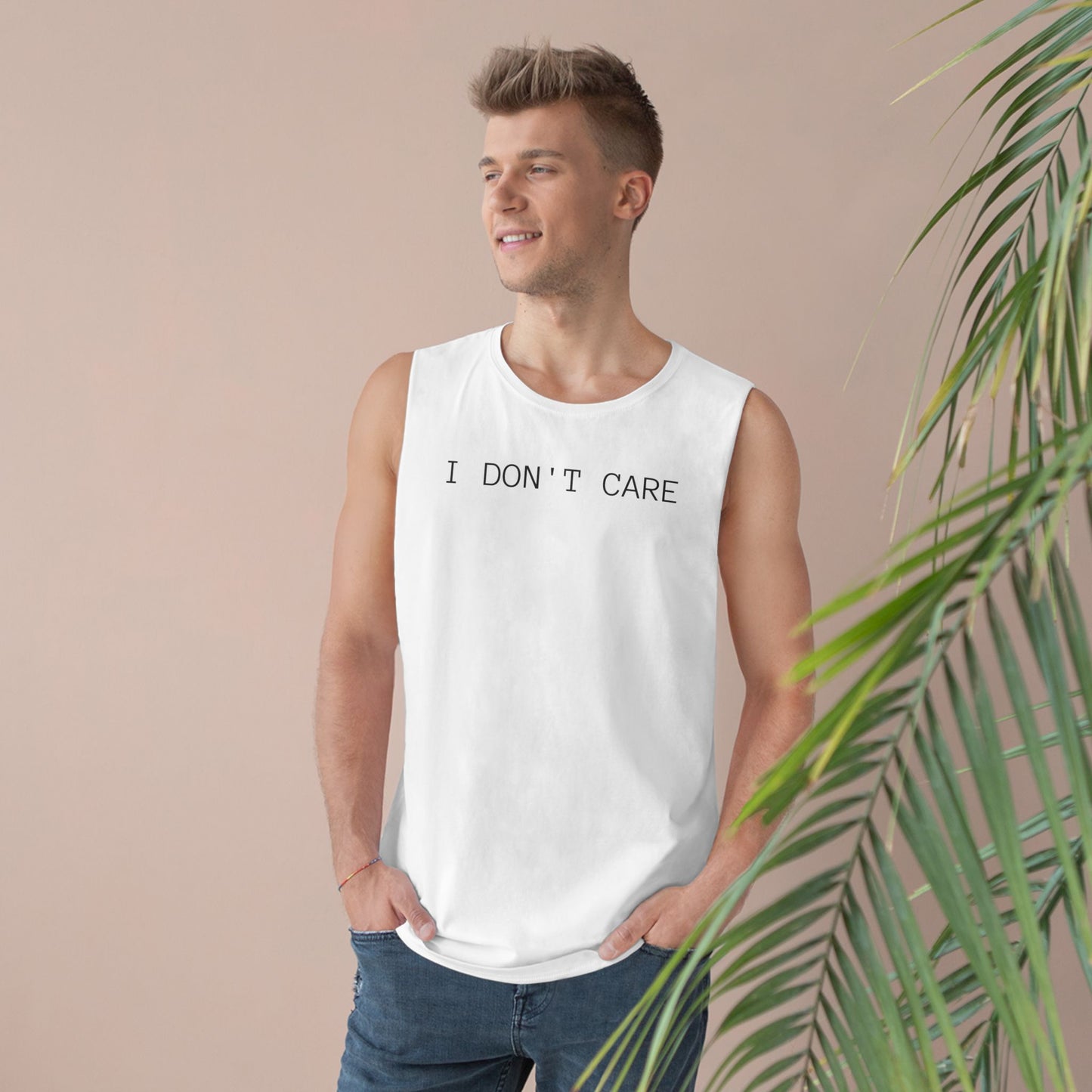 I Don't Care Unisex Barnard Tank - Casual Summer Top, Relaxed Fit Tee, Perfect for Gym, Self-Expression Wear