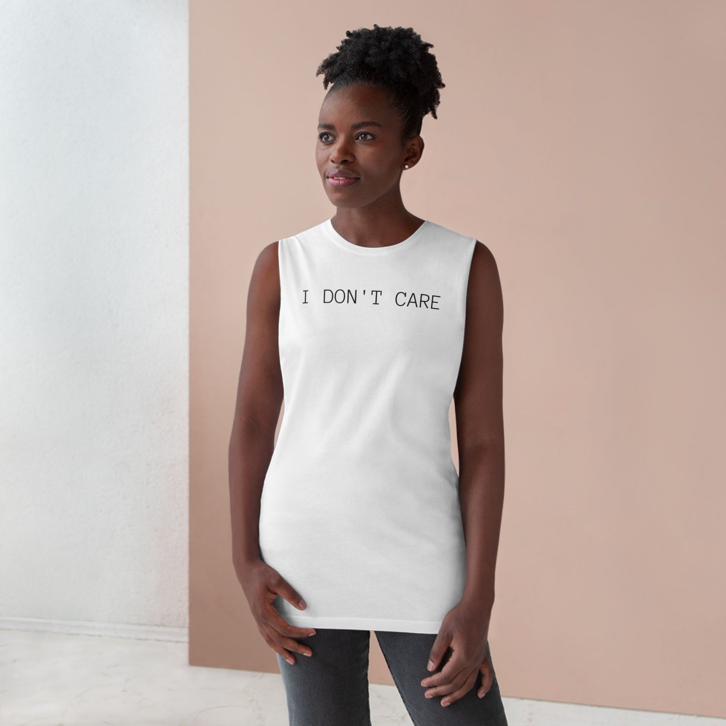 I Don't Care Unisex Barnard Tank - Casual Summer Top, Relaxed Fit Tee, Perfect for Gym, Self-Expression Wear