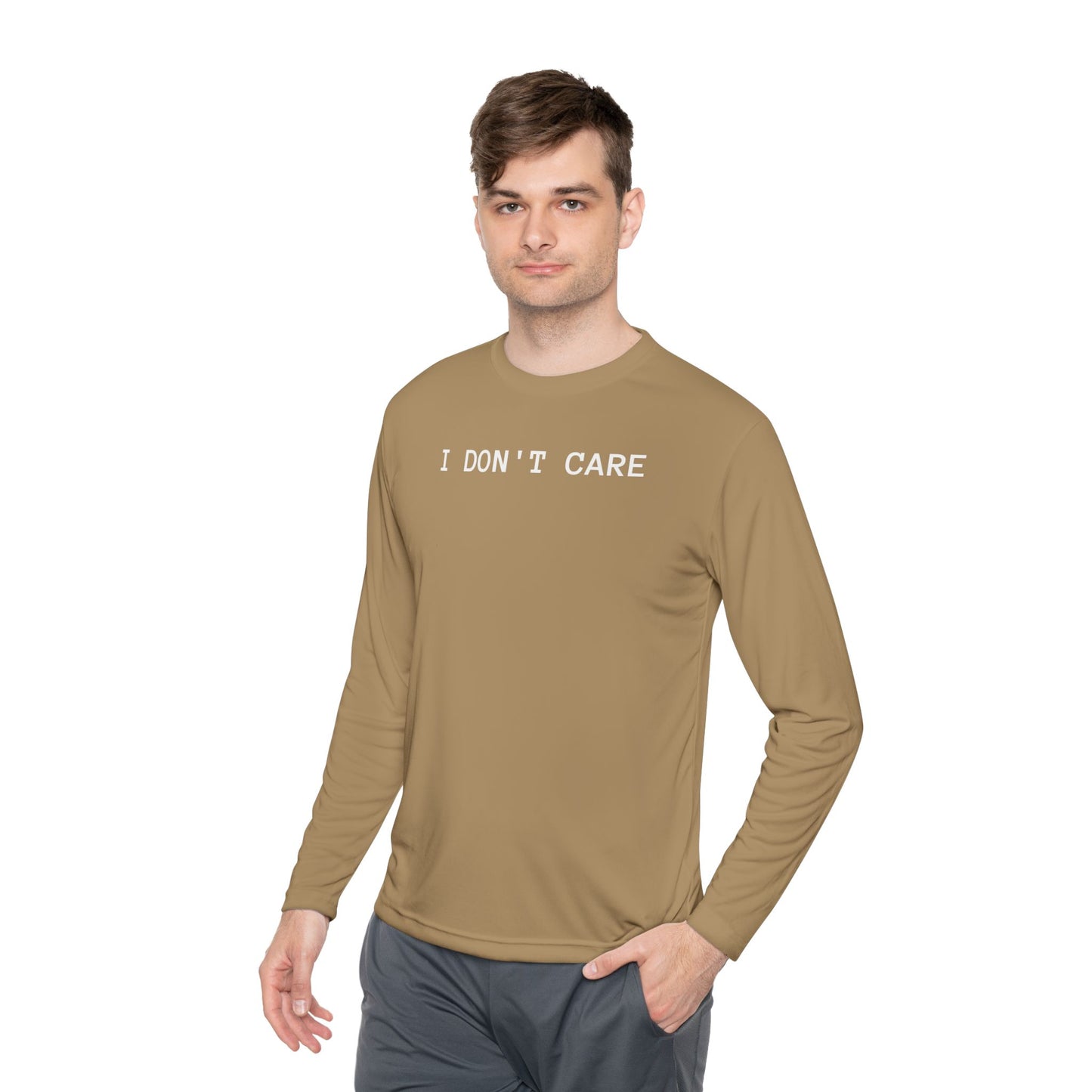 Unisex Lightweight Long Sleeve Tee - I Don't Care, Casual Outfit, Everyday Wear, Stylish Layering