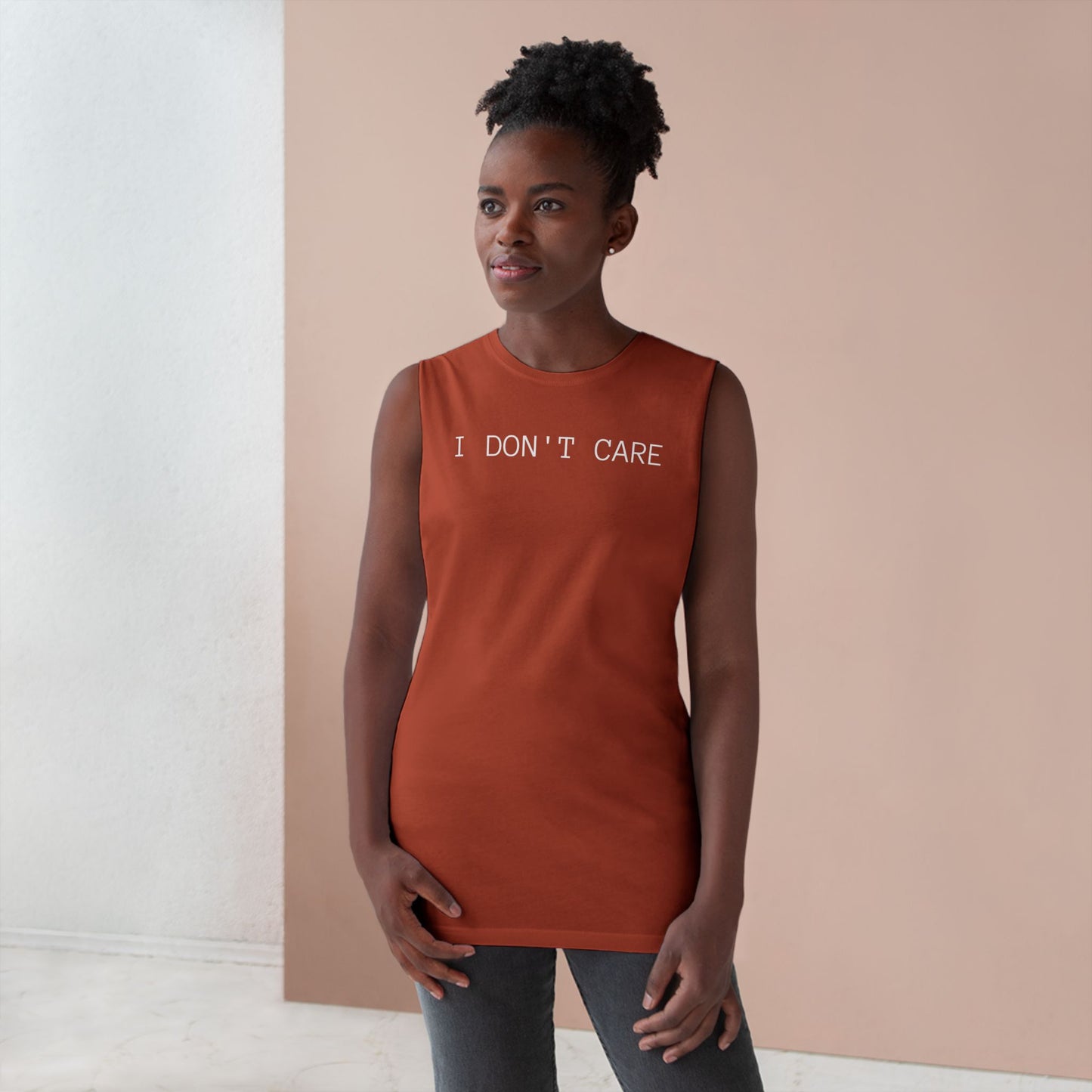 I Don't Care Unisex Barnard Tank - Casual Summer Top, Relaxed Fit Tee, Perfect for Gym, Self-Expression Wear