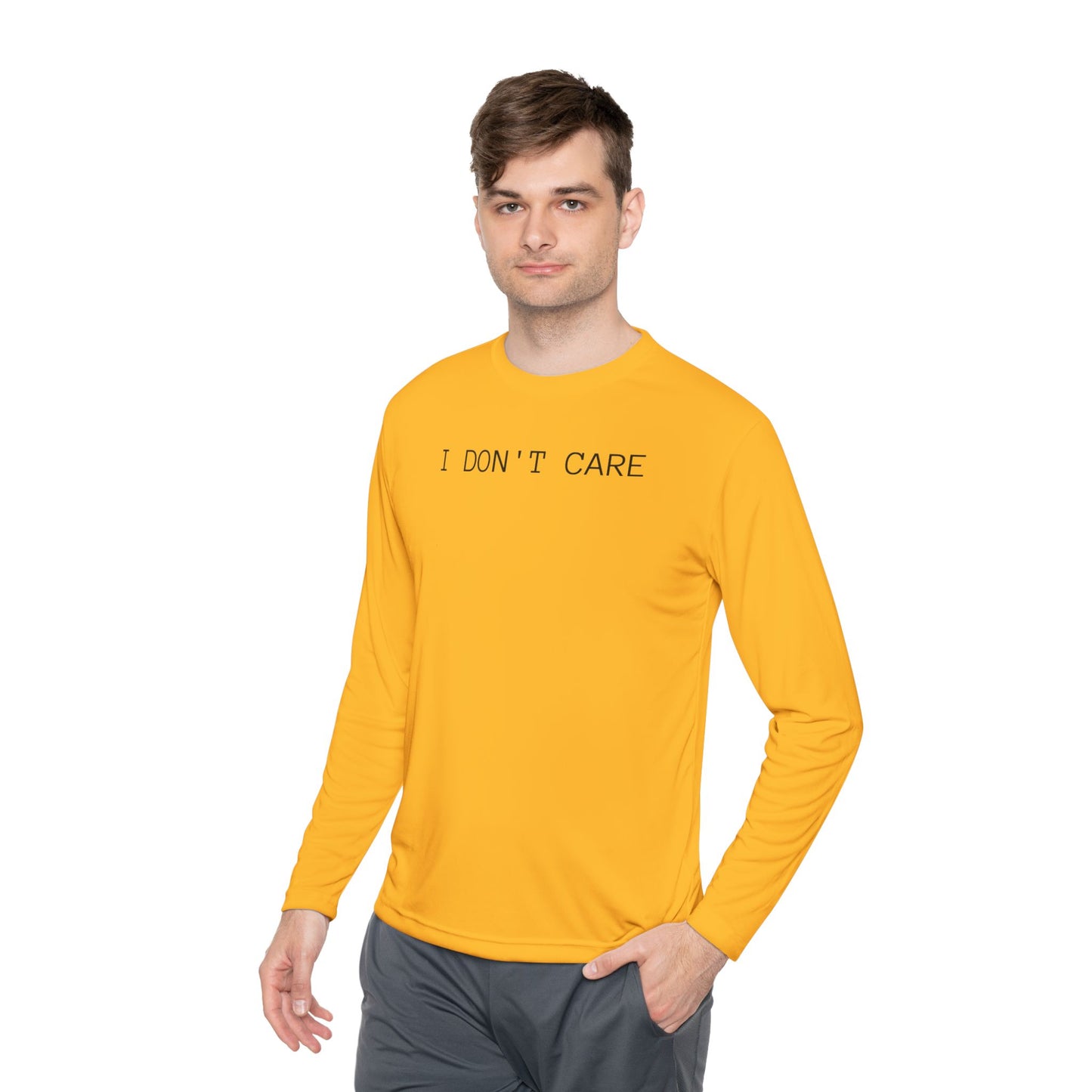 Unisex Lightweight Long Sleeve Tee - I Don't Care, Casual Outfit, Everyday Wear, Stylish Layering