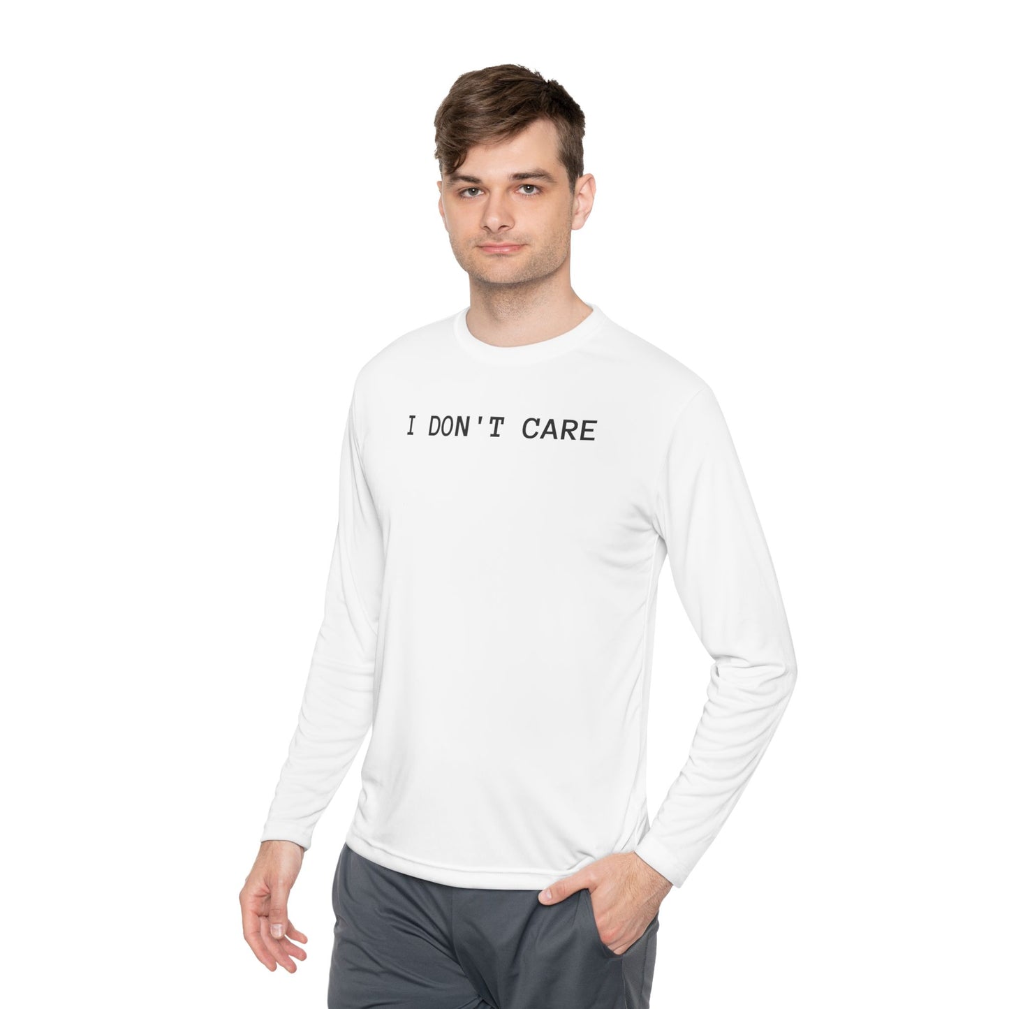 Unisex Lightweight Long Sleeve Tee - I Don't Care, Casual Outfit, Everyday Wear, Stylish Layering