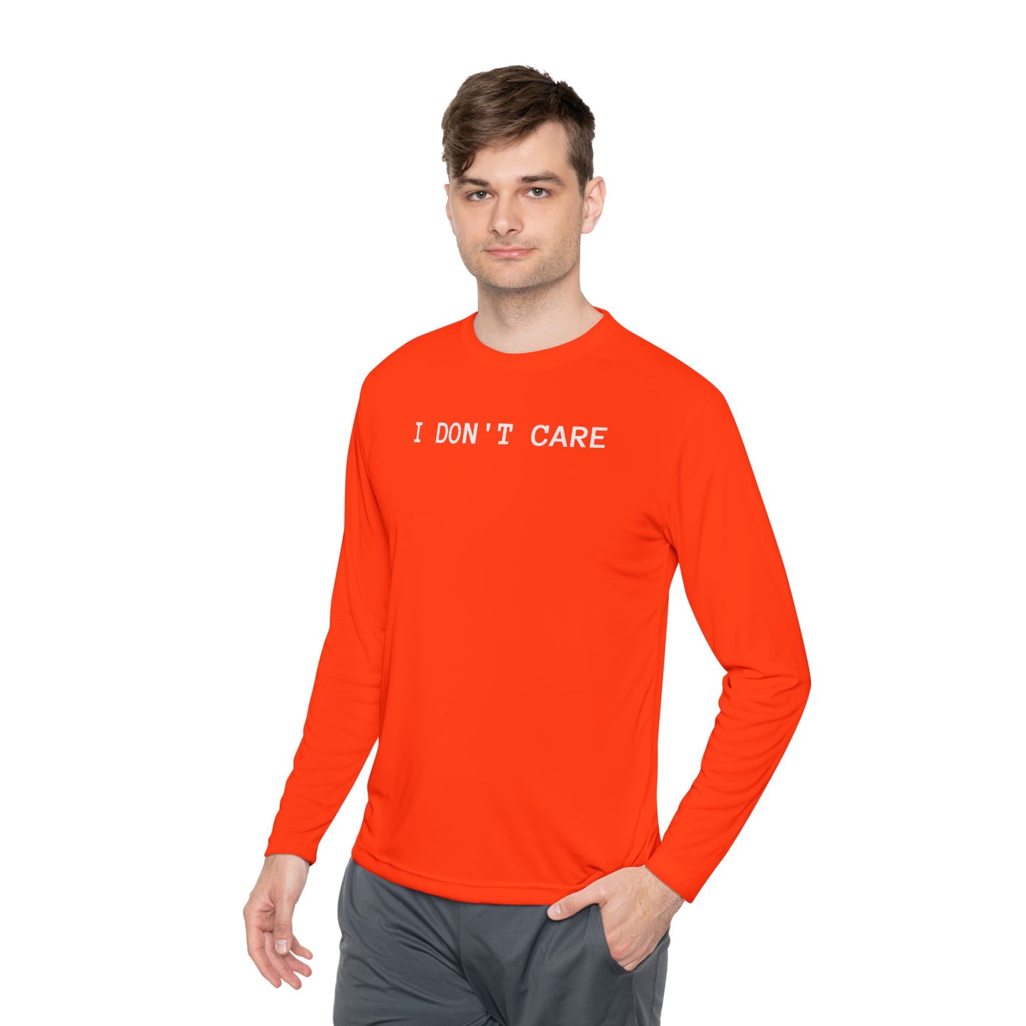 Unisex Lightweight Long Sleeve Tee - I Don't Care, Casual Outfit, Everyday Wear, Stylish Layering