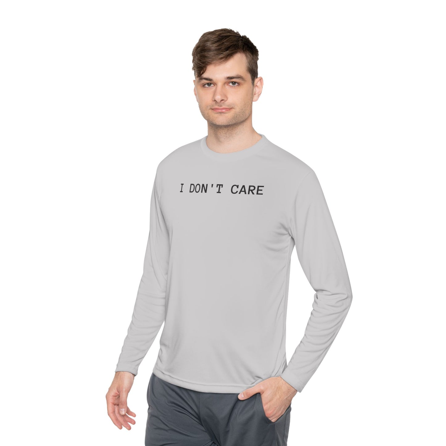 Unisex Lightweight Long Sleeve Tee - I Don't Care, Casual Outfit, Everyday Wear, Stylish Layering