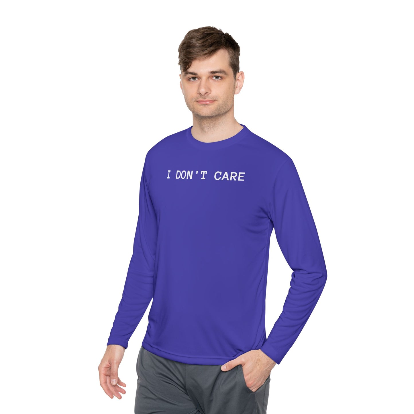 Unisex Lightweight Long Sleeve Tee - I Don't Care, Casual Outfit, Everyday Wear, Stylish Layering