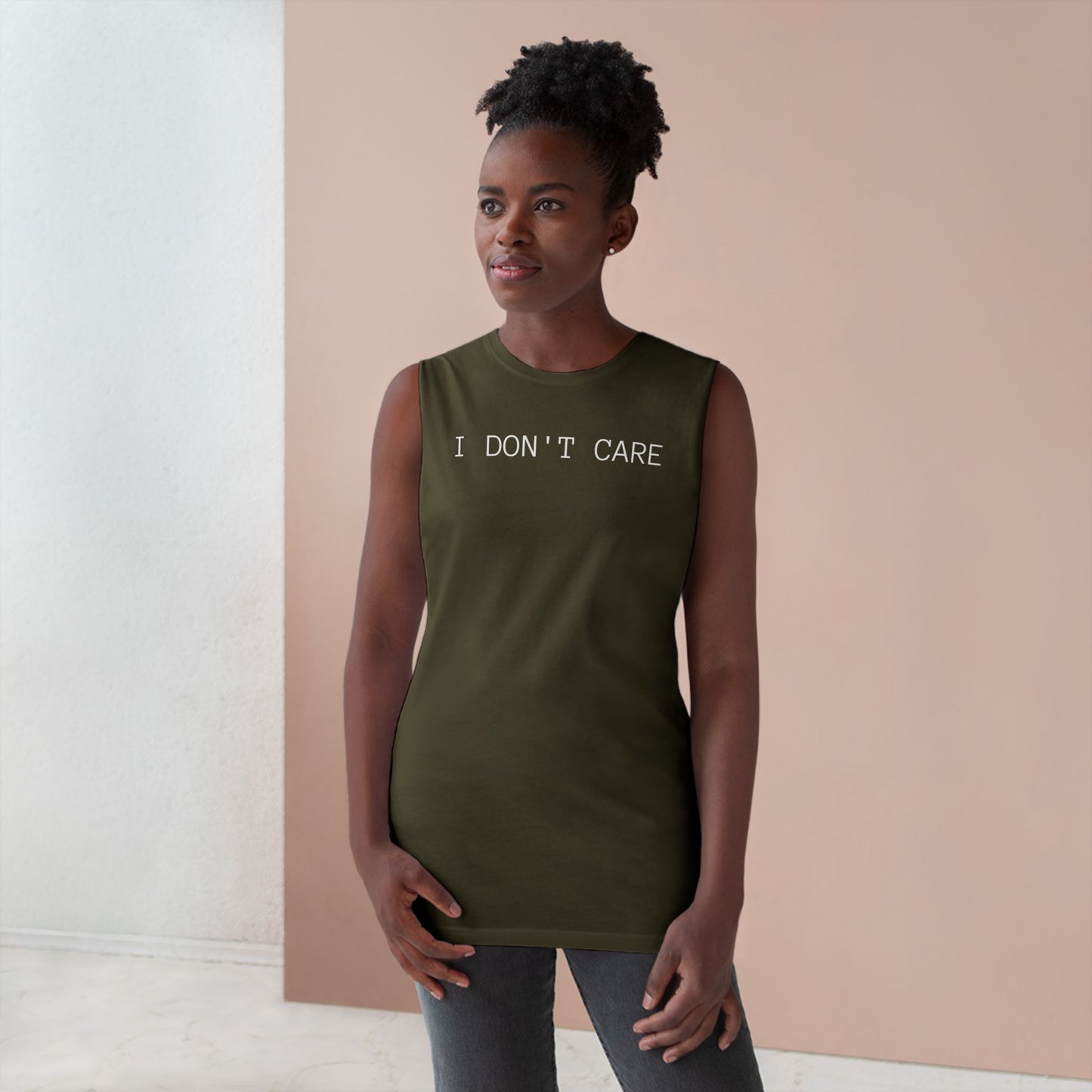 I Don't Care Unisex Barnard Tank - Casual Summer Top, Relaxed Fit Tee, Perfect for Gym, Self-Expression Wear