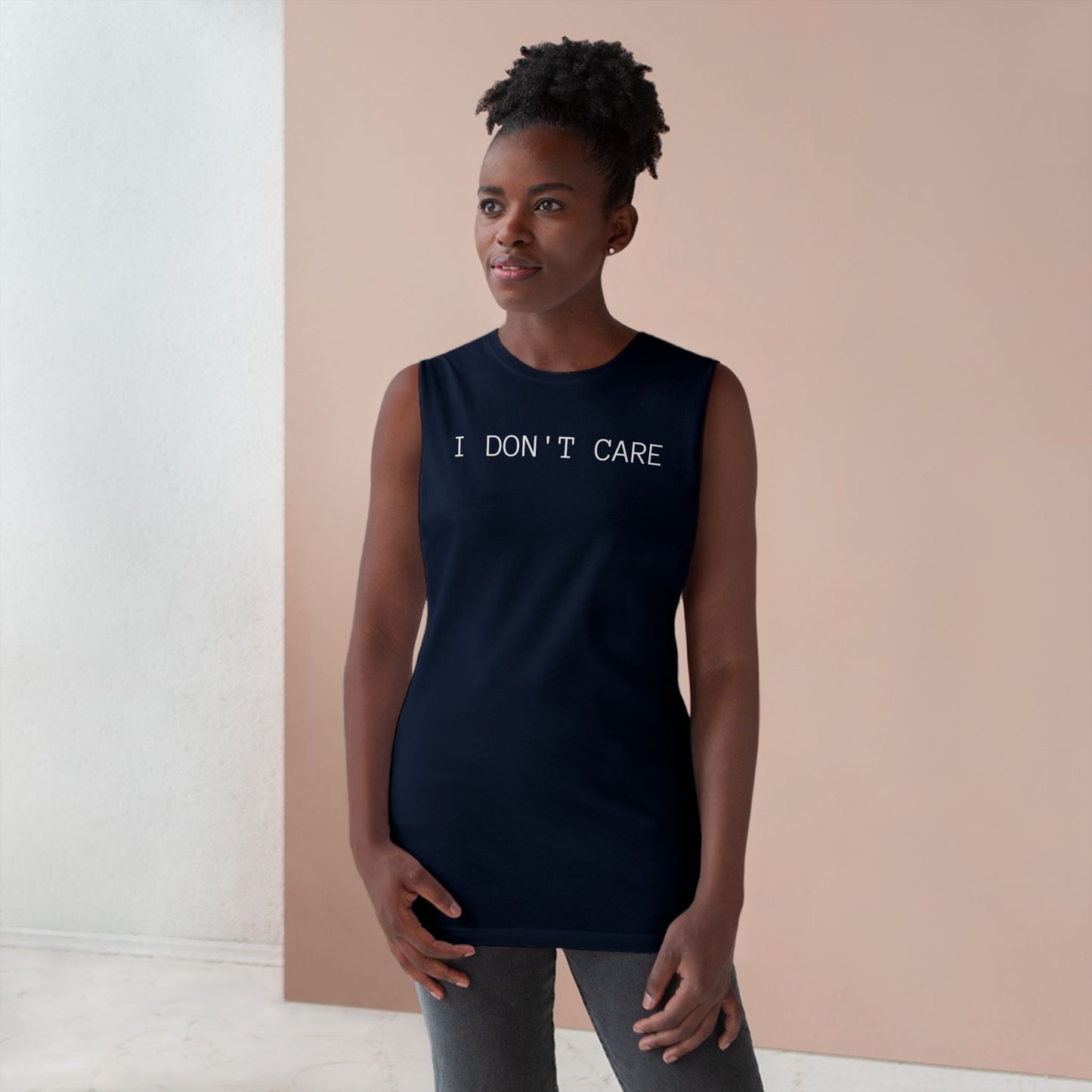 I Don't Care Unisex Barnard Tank - Casual Summer Top, Relaxed Fit Tee, Perfect for Gym, Self-Expression Wear