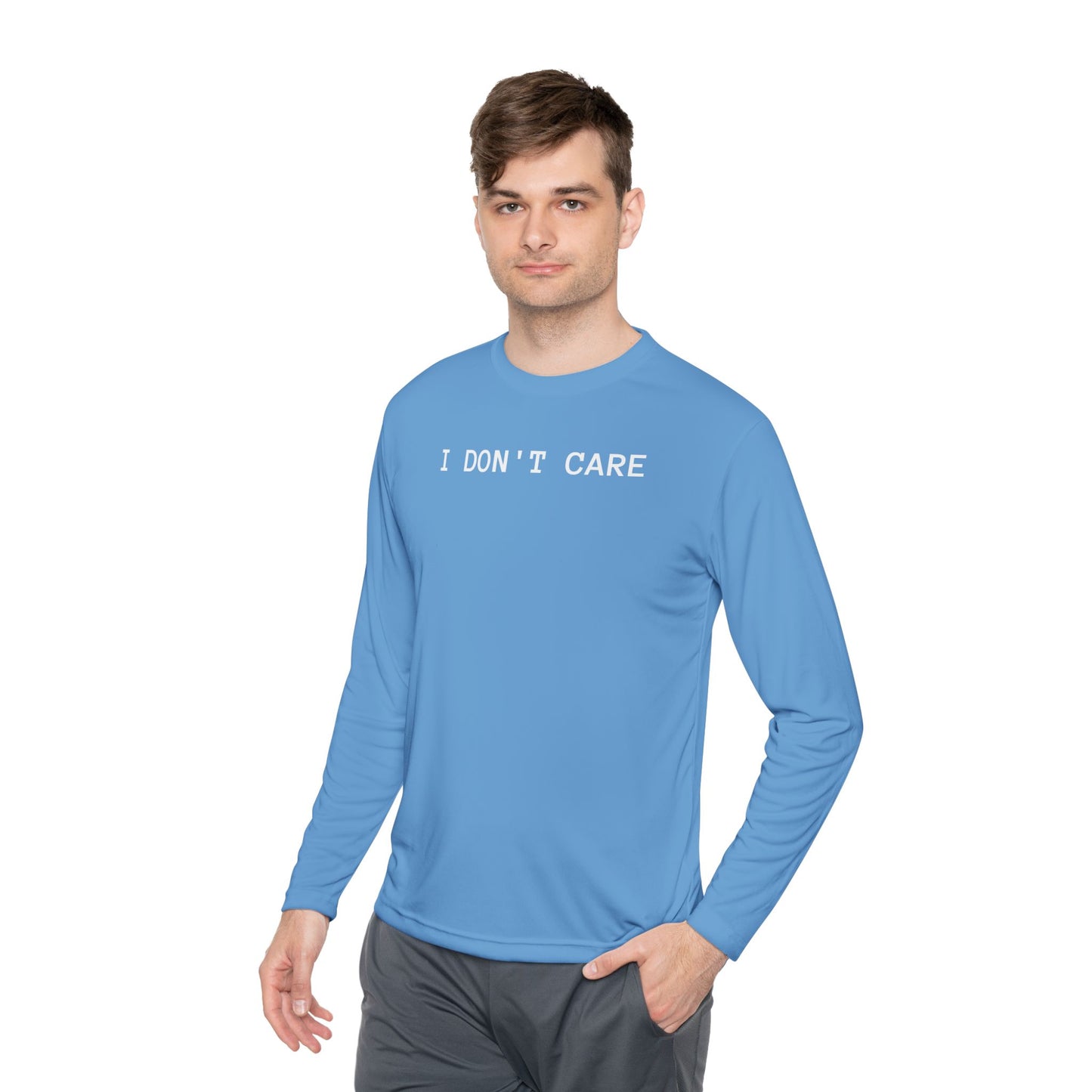 Unisex Lightweight Long Sleeve Tee - I Don't Care, Casual Outfit, Everyday Wear, Stylish Layering