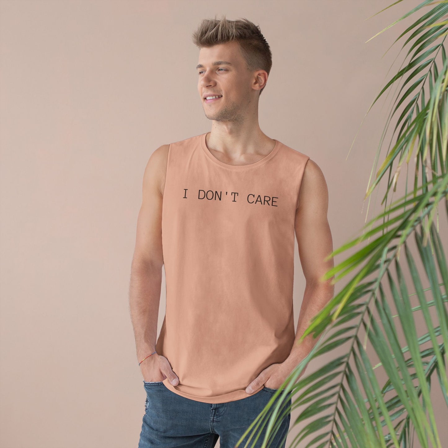 I Don't Care Unisex Barnard Tank - Casual Summer Top, Relaxed Fit Tee, Perfect for Gym, Self-Expression Wear