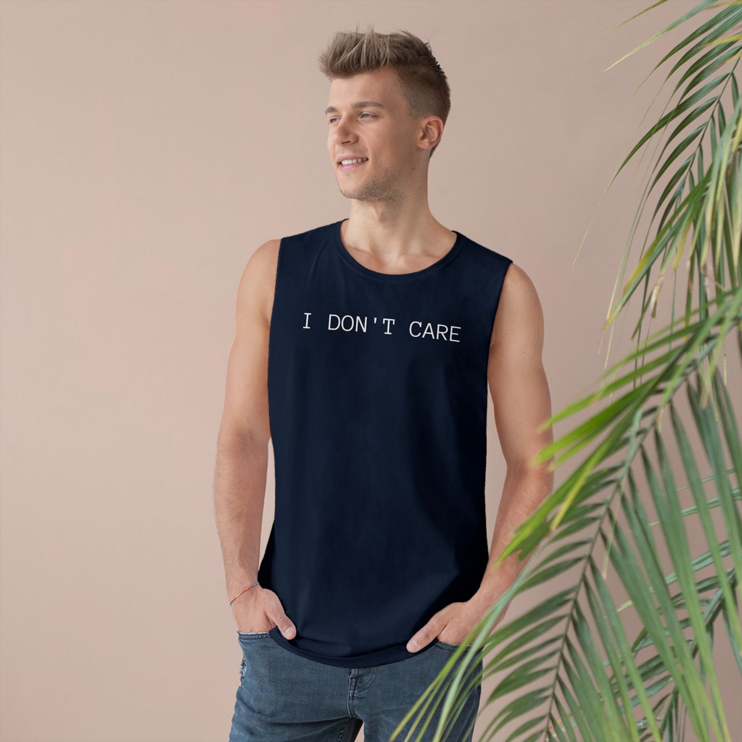 I Don't Care Unisex Barnard Tank - Casual Summer Top, Relaxed Fit Tee, Perfect for Gym, Self-Expression Wear