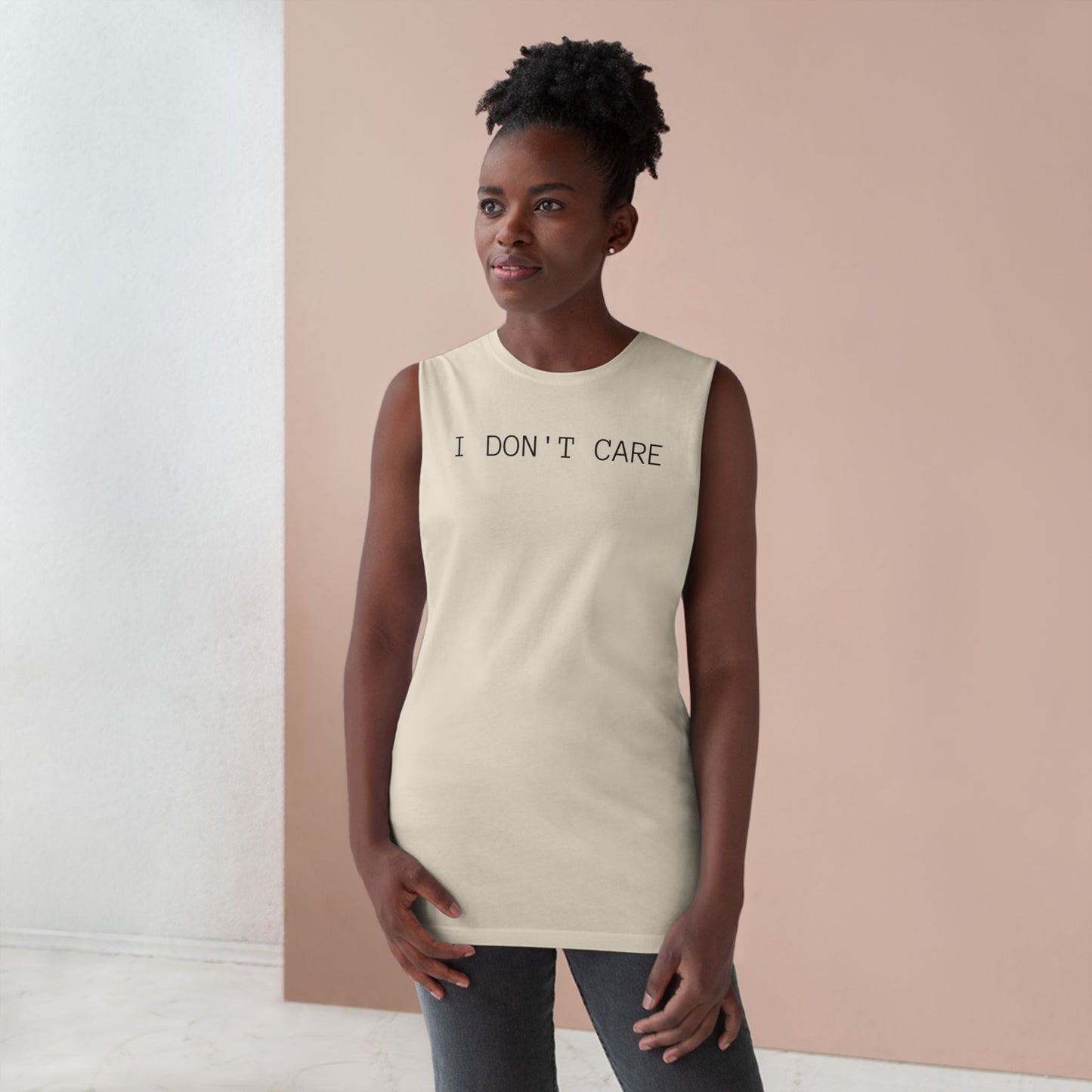 I Don't Care Unisex Barnard Tank - Casual Summer Top, Relaxed Fit Tee, Perfect for Gym, Self-Expression Wear
